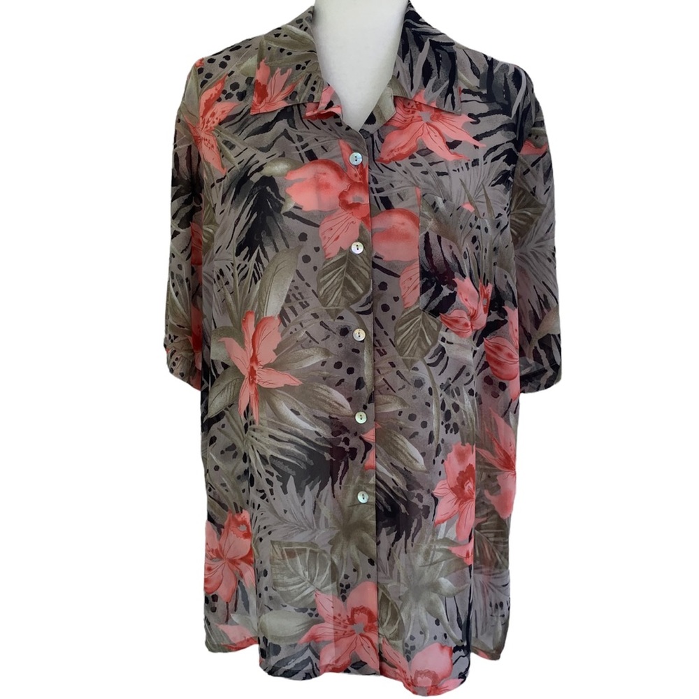 Vintage K.C. Studio Semi Sheer Tropical Print Shirt